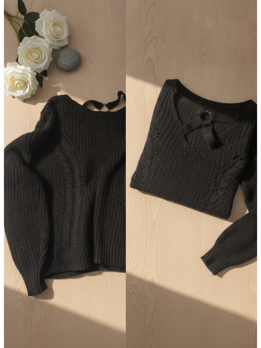 No Boundaries Black Knit Sweater with Decorative Back Ribbon Detail XXL